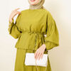 Ankle Button Blouse and Skirt Set Oil Green - Image 2