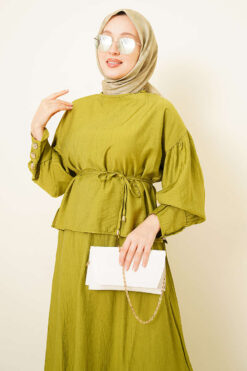 Alternative view of Ankle Button Blouse and Skirt Set Oil Green