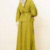 Ankle Button Blouse and Skirt Set Oil Green - Image 3