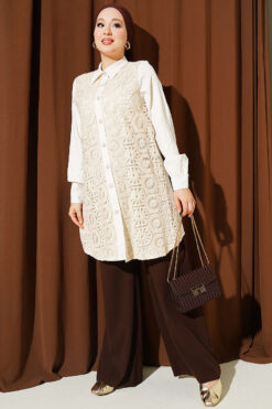 Alternative view of Ankle Buttoned Lace Detail Shirt Ecru