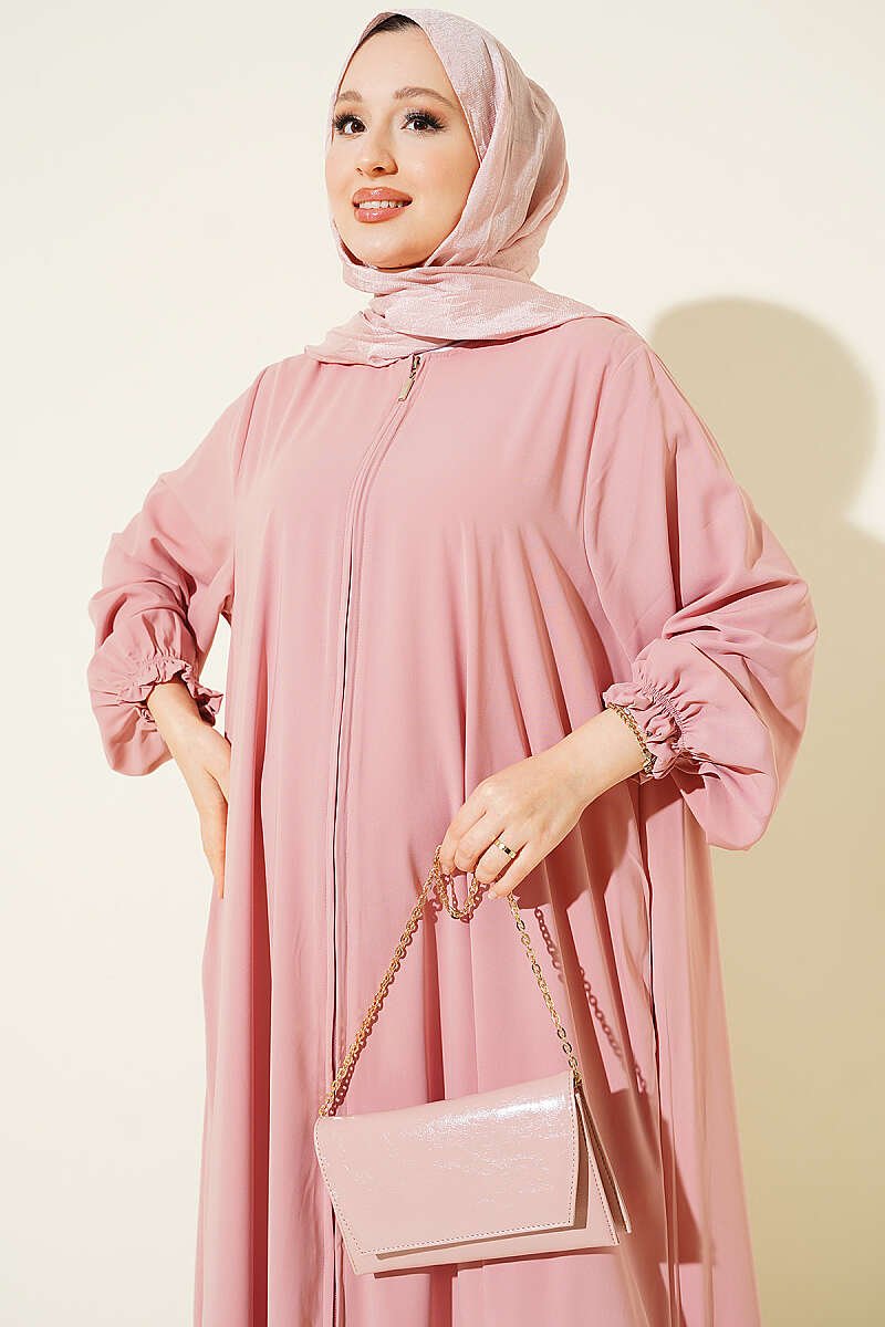 Ankle-Length Ruffled Zippered Coat Powder Pink - Image 2