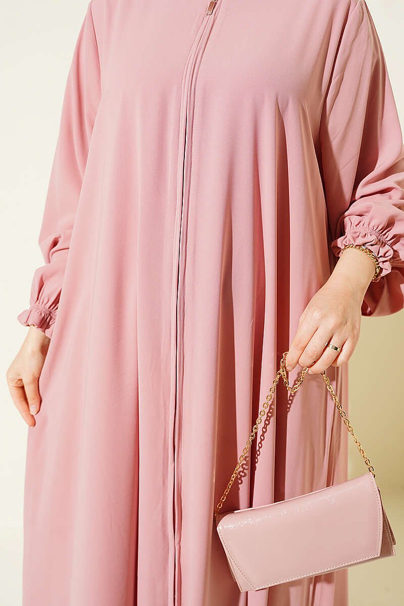 Ankle-Length Ruffled Zippered Coat Powder Pink - Image 4