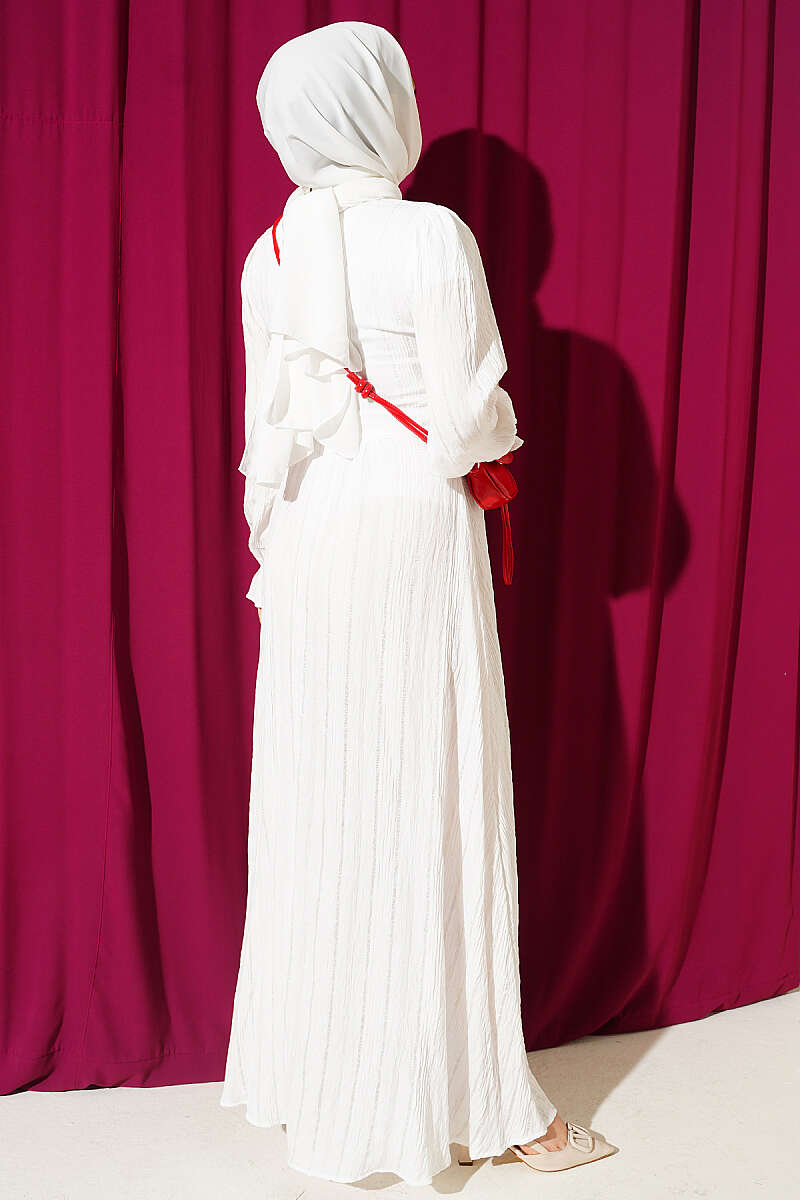 Ankle Ruffled Half-Button Dress Ecru - Imagen 3