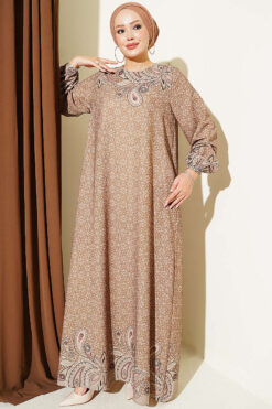Ankle-Cuffed Dress with Patterned Detail Camel