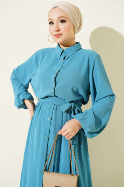 Alternative view of Printed Dress with Ankle Elastic Hem Petrol
