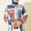 Ankle Band Gathered Patterned Satin Dress Blue - Imagen 2