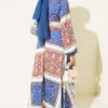 Ankle Band Gathered Patterned Satin Dress Blue - Imagen 3