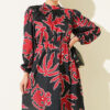 Printed Satin Tunic with Ankle-Length Cuffs Black