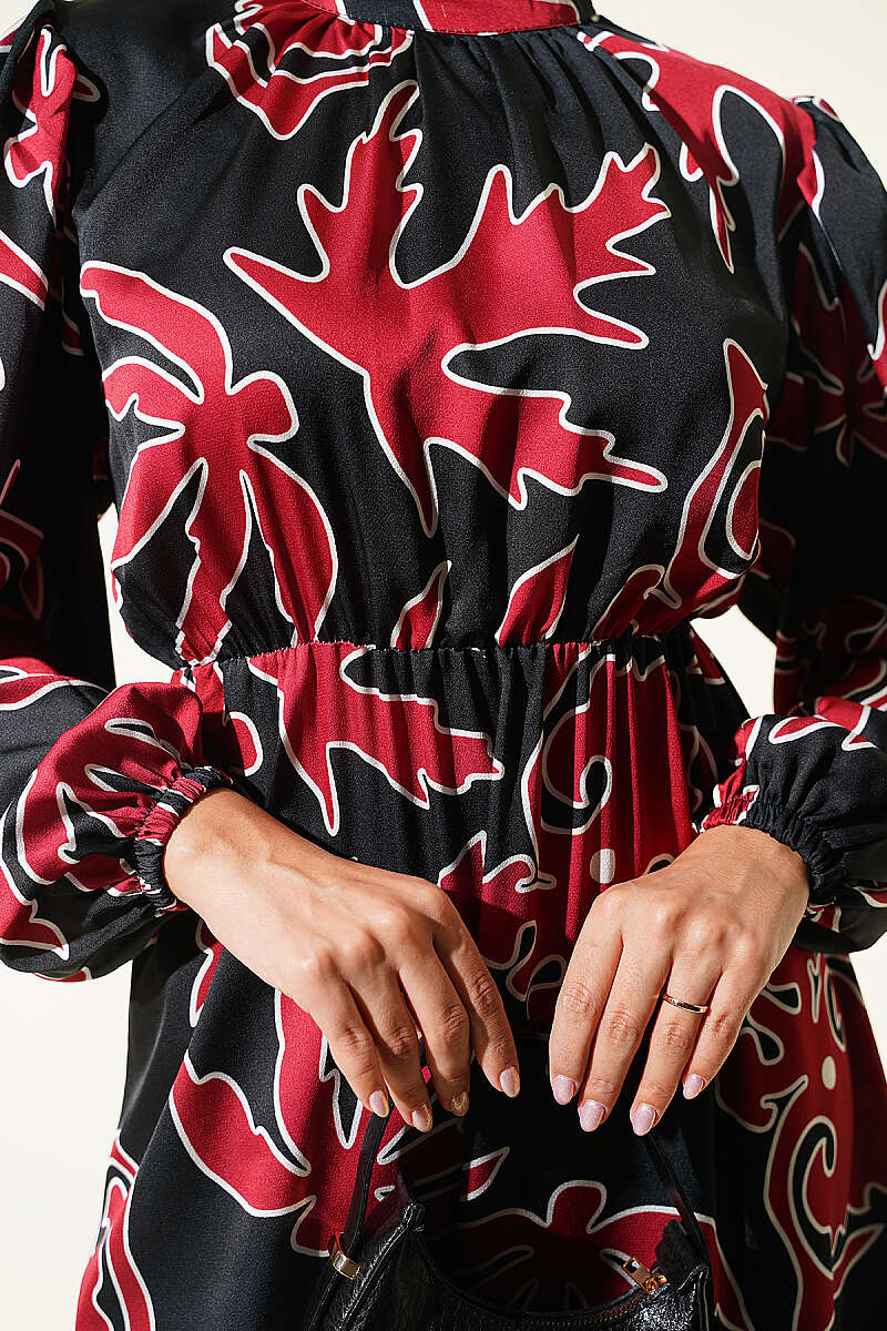 Printed Satin Tunic with Ankle-Length Cuffs Black - Image 4