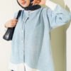 Buttoned Denim Tunic with Ankle Ribbing Denim Blue – Image 5