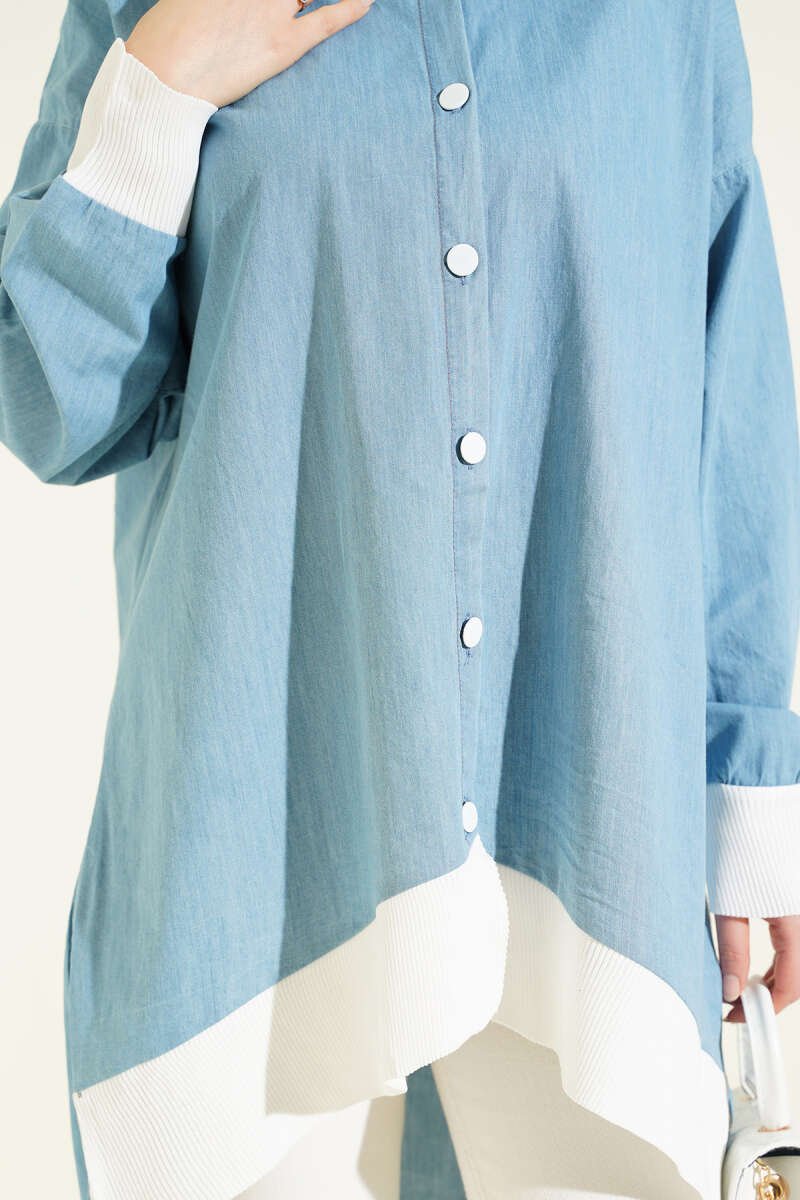 Buttoned Denim Tunic with Ankle Ribbing Denim Blue – Image 4
