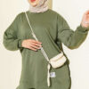 Crew Neck Top and Arm-Detail Two-Piece Set Khaki - الصورة 2