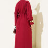 Crew Neck Patch Belted Dress Burgundy - الصورة 3
