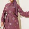 Floral Embroidered Crew Neck Dress Magenta - الصورة 2