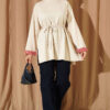 Ribbed Neckline Stripe-Trimmed French Terry Tunic Beige – Bild 2