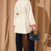 Ribbed Neckline Stripe-Trimmed French Terry Tunic Beige – Bild 3