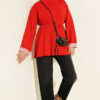 Ribbed Neckline Stripe-Trimmed French Terry Tunic Red - Afbeelding 2