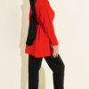 Ribbed Neckline Stripe-Trimmed French Terry Tunic Red - Afbeelding 3