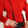 Ribbed Neckline Stripe-Trimmed French Terry Tunic Red - Afbeelding 4