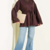 Ribbed Crew Neck Long-Sleeve French Terry Tie-Front Tunic Dark Brown – Image 2