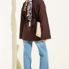 Ribbed Crew Neck Long-Sleeve French Terry Tie-Front Tunic Dark Brown – Image 3