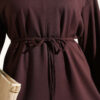 Ribbed Crew Neck Long-Sleeve French Terry Tie-Front Tunic Dark Brown – Image 4