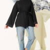 Ribbed Crew Neck Long-Sleeve French Terry Tie-Front Tunic Black – Image 2