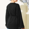 Ribbed Crew Neck Long-Sleeve French Terry Tie-Front Tunic Black – Image 3