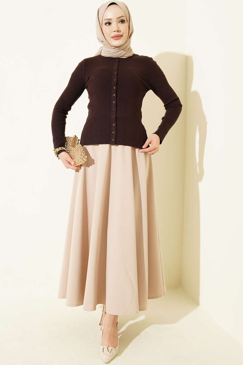 Button-up French terry crewneck cardigan Dark Brown - Image 2