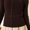 Button-up French terry crewneck cardigan Dark Brown - Image 4