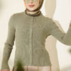 Button-up French terry crewneck cardigan Khaki