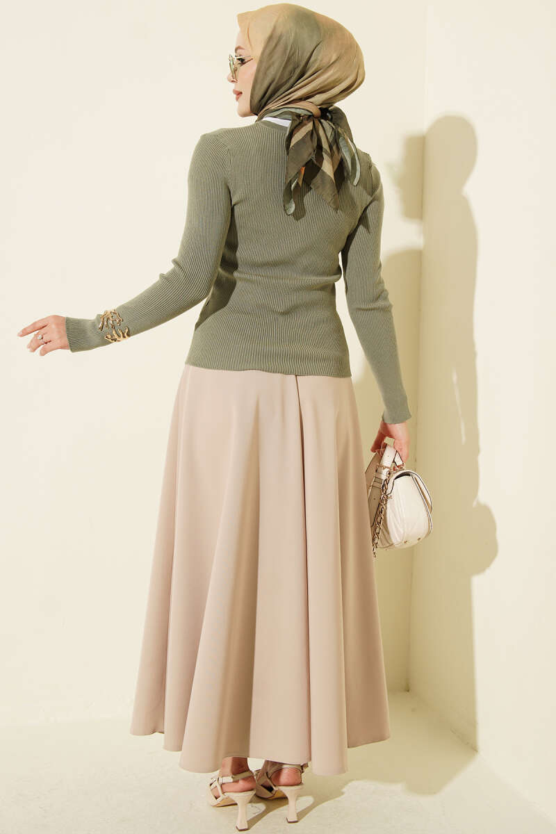 Button-up French terry crewneck cardigan Khaki - Image 3