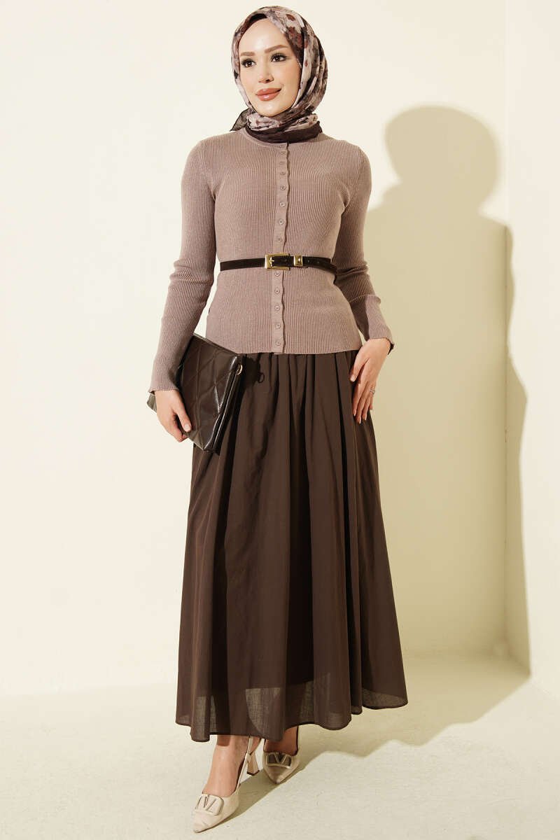 Button-up French terry crewneck cardigan Mink - الصورة 2