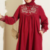 Ethnic Embroidered Dress with Crew Neck Burgundy - immagine 2