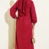 Ethnic Embroidered Dress with Crew Neck Burgundy - immagine 3