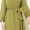 Crew Neck Dress with Elastic Sleeves Leaf Green – Bild 4
