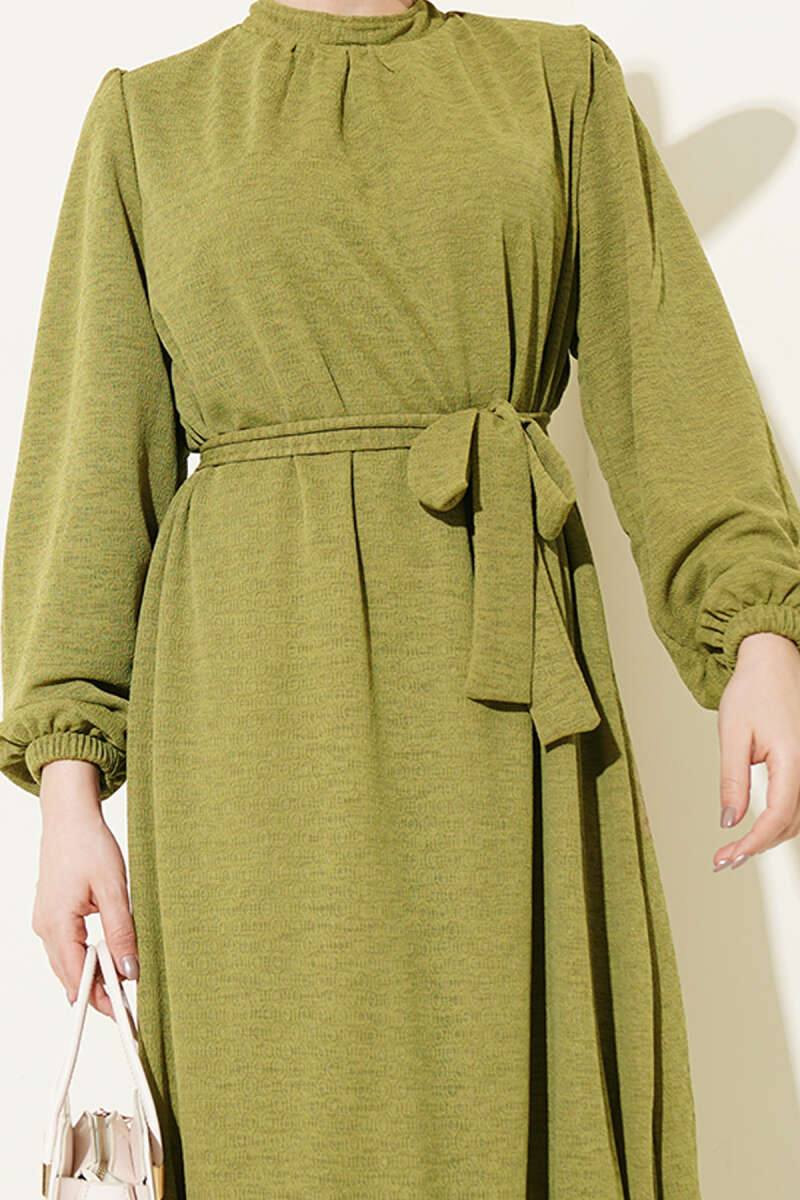 Crew Neck Dress with Elastic Sleeves Leaf Green – Bild 4