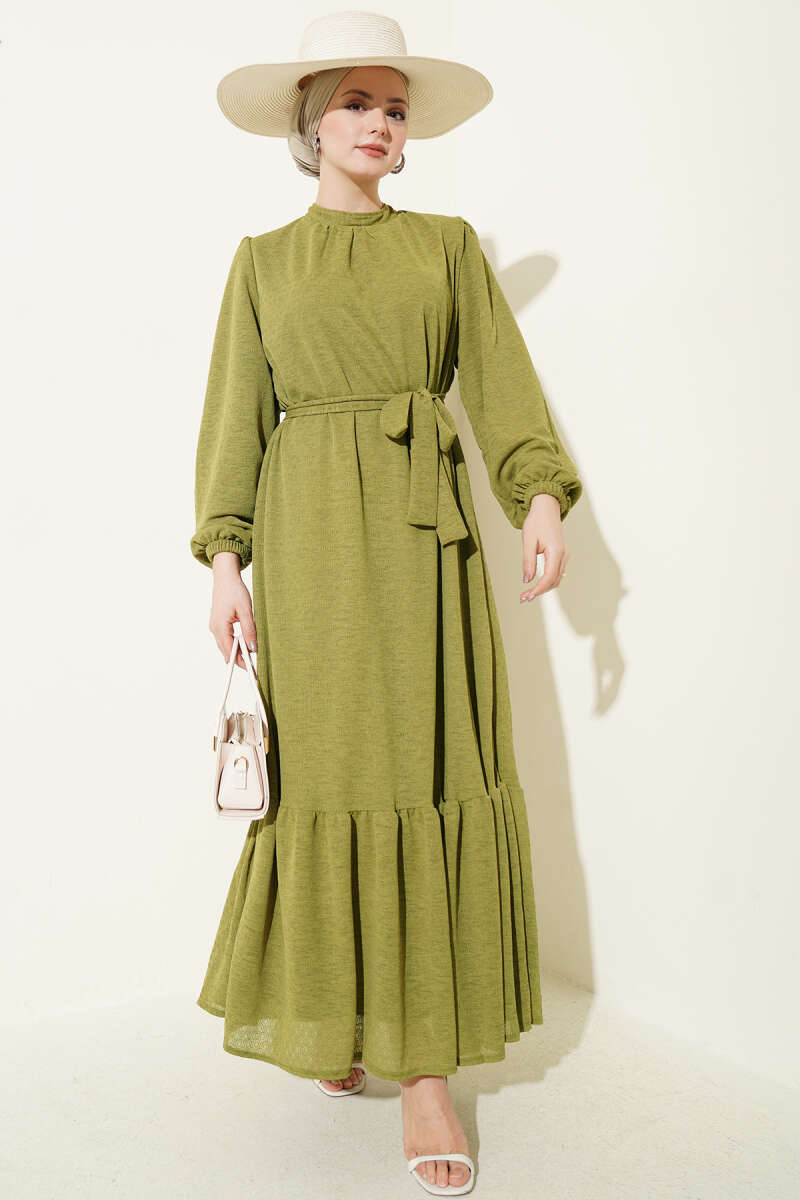 Crew Neck Dress with Elastic Sleeves Leaf Green – Bild 2