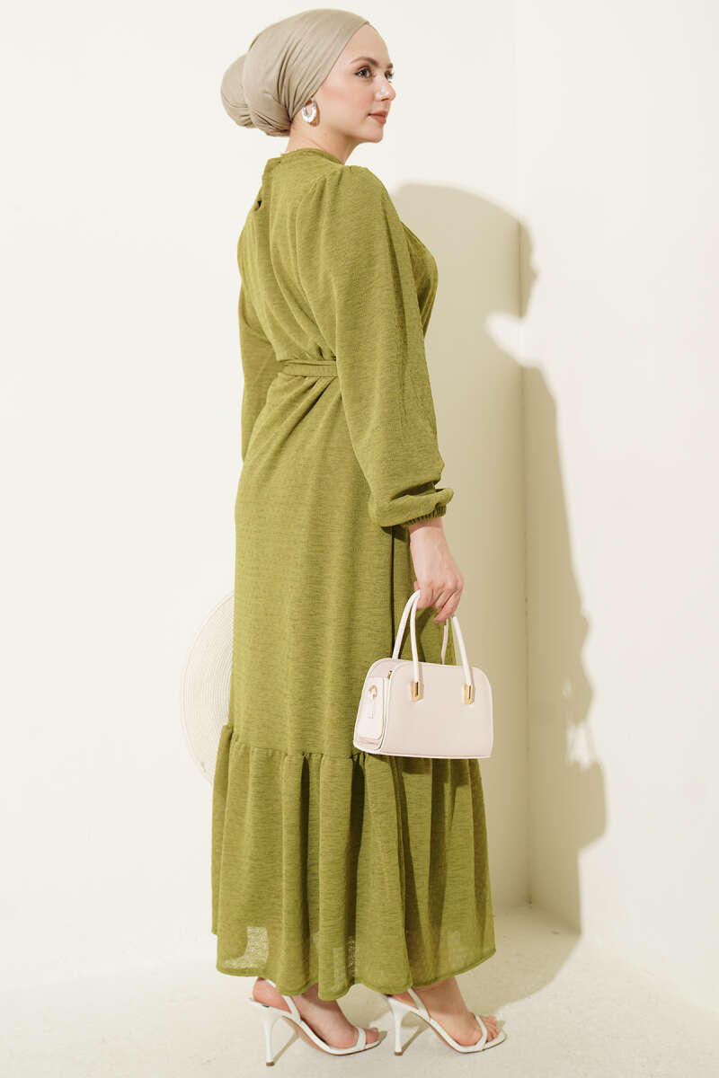 Crew Neck Dress with Elastic Sleeves Leaf Green – Bild 3