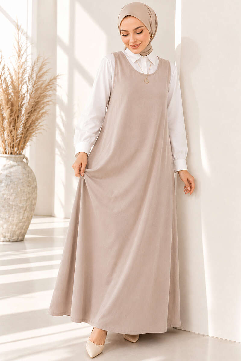 Bicycle Neck Loose Fitting Dress Beige – Bild 2