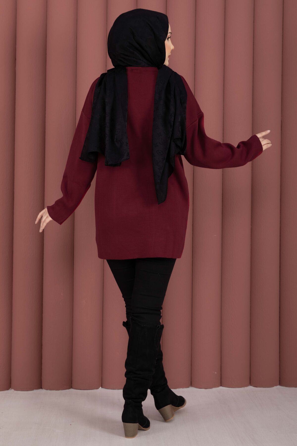 Relaxed Fit French Terry Crew Neck Tunic Burgundy - immagine 5