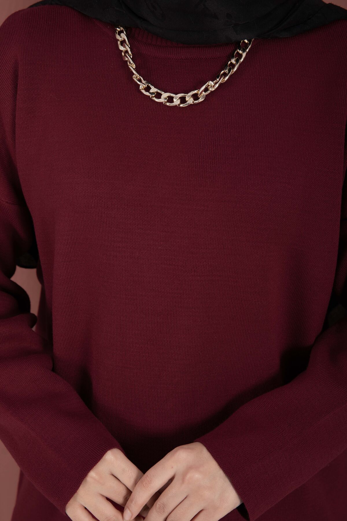Relaxed Fit French Terry Crew Neck Tunic Burgundy - immagine 4