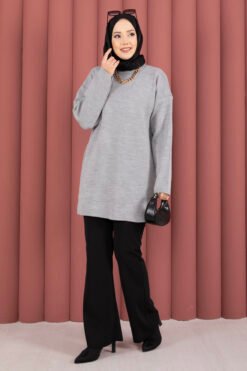 Alternative view of Relaxed Fit French Terry Crew Neck Tunic Grey