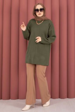 Relaxed Fit French Terry Crew Neck Tunic Khaki