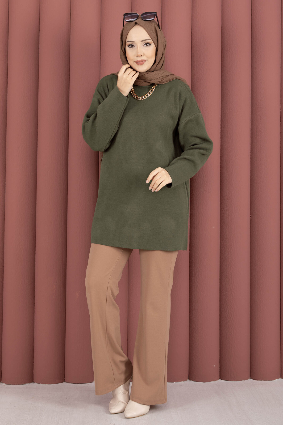 Relaxed Fit French Terry Crew Neck Tunic Khaki - Imagen 3