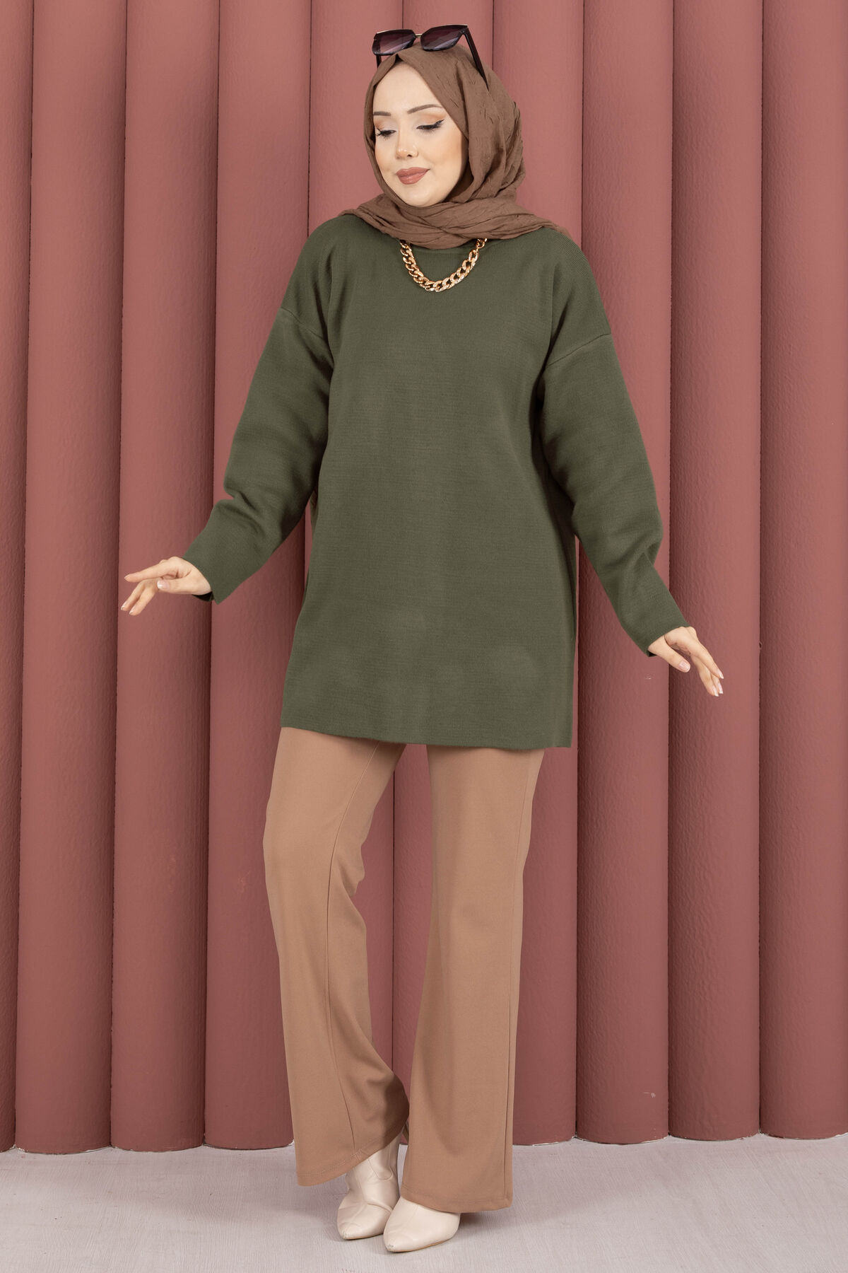 Relaxed Fit French Terry Crew Neck Tunic Khaki - Imagen 4