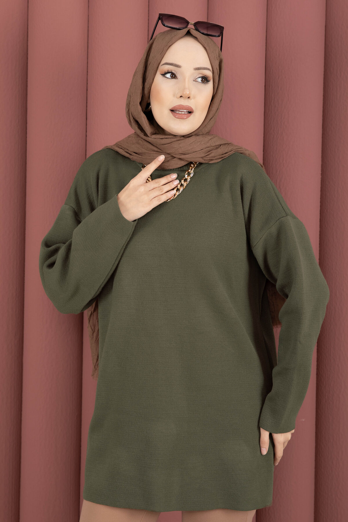 Relaxed Fit French Terry Crew Neck Tunic Khaki - Imagen 2