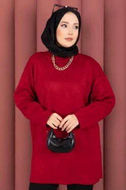 Alternative view of Relaxed Fit French Terry Crew Neck Tunic Red