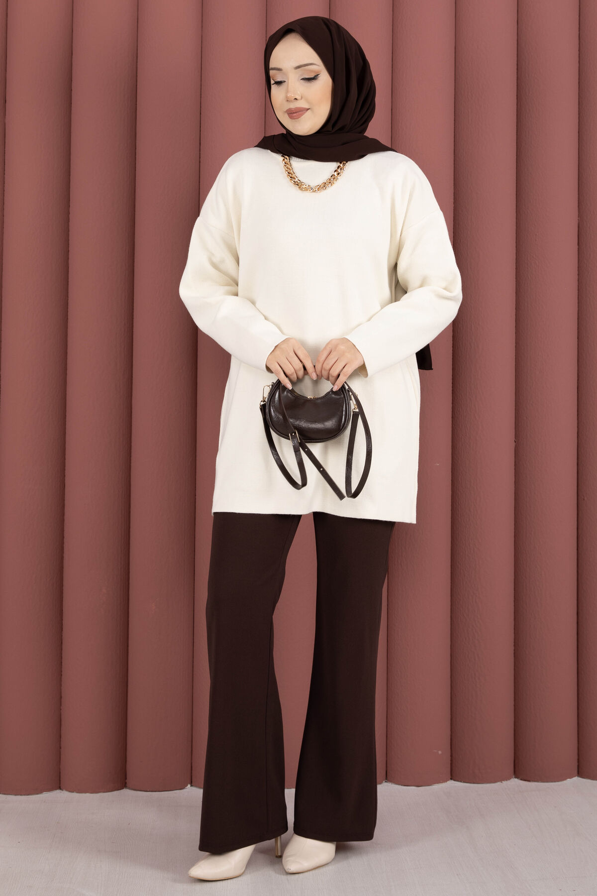 Relaxed Fit French Terry Crew Neck Tunic Cream