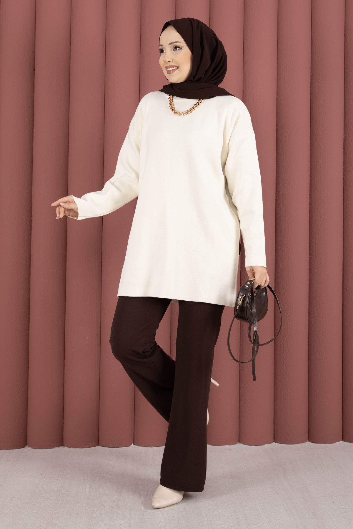 Relaxed Fit French Terry Crew Neck Tunic Cream - Afbeelding 3